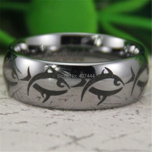 Free Shipping YGK JEWELRY Hot Sales 8MM Silver Dome Maori Whale Tribal Fish Mens Comfort Tungsten Wedding Ring