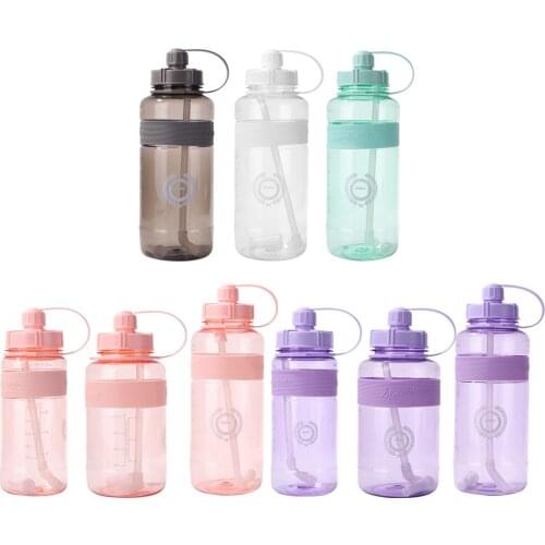 BPA Free Portable Sports Bottle Kettle Large Capacity Outdoor Camping Gym Girl Travel Drinkware with Straw for 1/1.5/2L