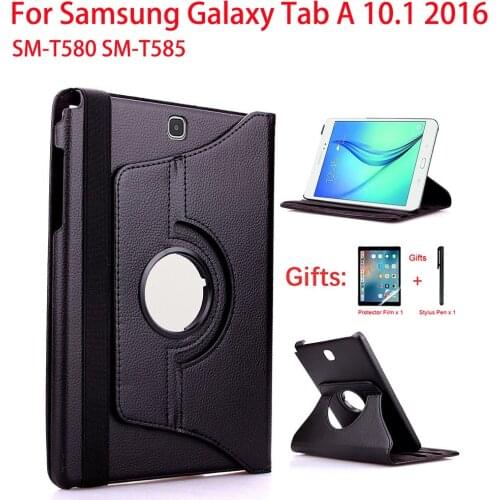 360 Degree Rotating Cover For Samsung Galaxy Tab A 10.1 T580 T585 Case PU Leather TabA SM T580N Tablet stand Funda+film+pen