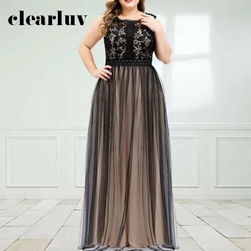 Black Lace Long Evening Dress DR1587 Patchwork A-Line Robe De Soiree O-Neck Sleeveless Formal Dresses Crepe Women Party Gowns