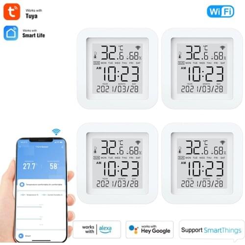 1-10PCS Smart Home WiFi Temperature Humidity Sensor With LCD Screen Display Work With Tuya Alexa Google Assistant SmartThings