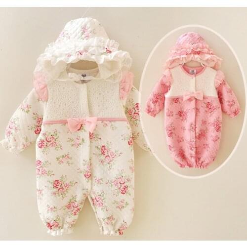 Newborn baby girl clothes 0 3 6 9 months vintage floral cotton lace ruffle infant romper spring baby girl jumpsuit set birthday