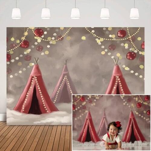 Wild Red Tent Newborn Portrait Background for Photography Abstract Circus Winter Birthday Cake Smash Backdrop Photo Studio Shoot