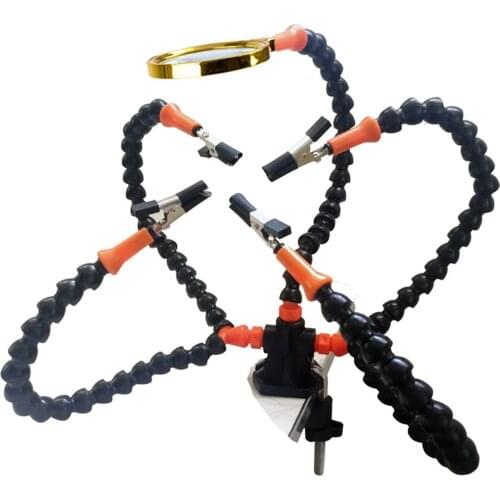 Multifunction 3 Hole 5 Arms Ajustable Clip Simple Welding Platform 5X Magnifier DIY Welding Circuit Board Repairing Utility Tool