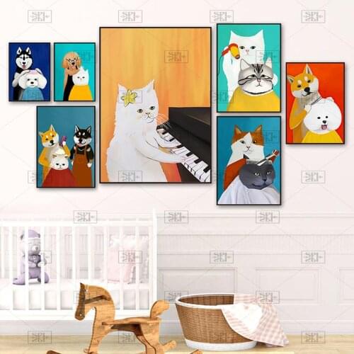 Cartoon Cute Cat Modern Posters Funny Dog Haircut Prints Canvas Painting Wall Picture for Living Room Kids Bedroom Home Decor