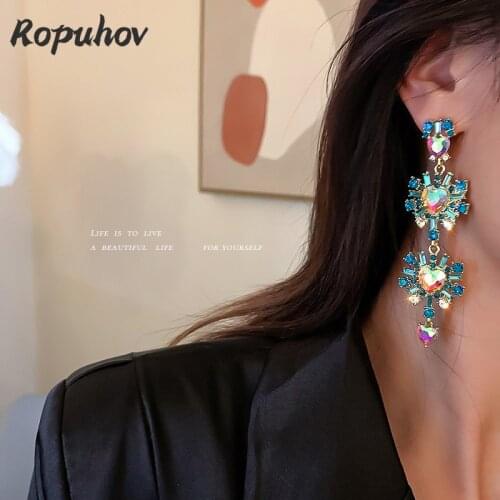 ROPUHOV 2021 New Korean Trendy Jewelry 925 Silver Needle-encrusted Diamond Crystal Love Earrings Long Earrings