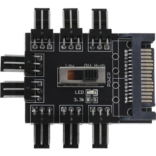 PC SATA 1 to 8 Cooler Cooling Fan Hub 3Pin 12V Splitter Power Socket 2 Level Speed Controller for Fan Computer Laptop T5EE