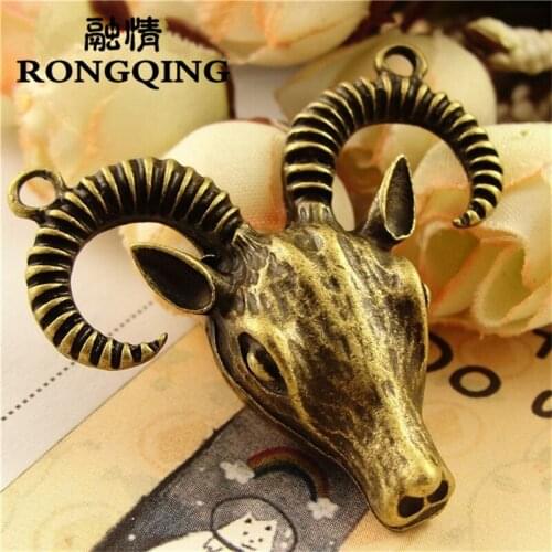 RONGQING 20pcs/lot 39*40MM Sheep head antique alloy charm pendant Charms fit Bracelets & Necklaces DIY Jewelry