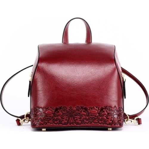 Genuine Leather Backpacks Women Travel Backpack For Girl Small printing Chinese style Casual Fashion Real Leather Backpack Bags