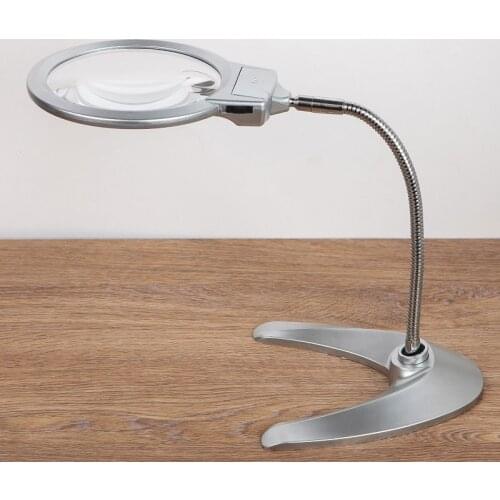 Foldable Lamp Illuminated Magnifier 2X 5X Magnifying Table 2 LED Lights Loupe Magnifier Screen for Newspaper Jewelry Repair Tool