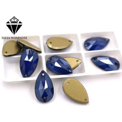 New 11X18mm flatback glass double hole crystal sew on rhinestones Teardrop Dark Blue Mocha Flat buckle diy clothing accessories
