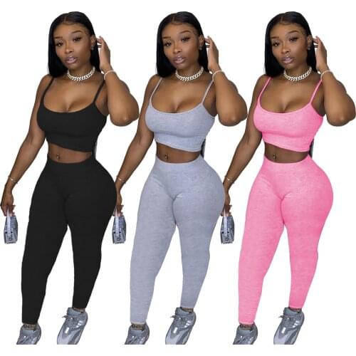 Women Tank Top High Waist Tracksuit Sets Sling Sleeveless Bodycon Cami Top + Long Pants Sport Outfits