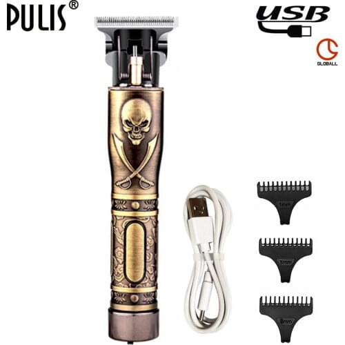 PULIS Vintage Cordless Hair Trimmer Professional T-Blade Electric Hair Clipper USB Rechargeable Hair Cutting Machine Beard razor
