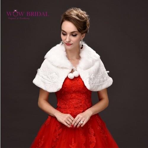 Wowbridal 2021 Graceful Wedding Jacket Submissive Faux Fur Embroidery Appliqued Ball Top Shawl Bridal Coat Accessories