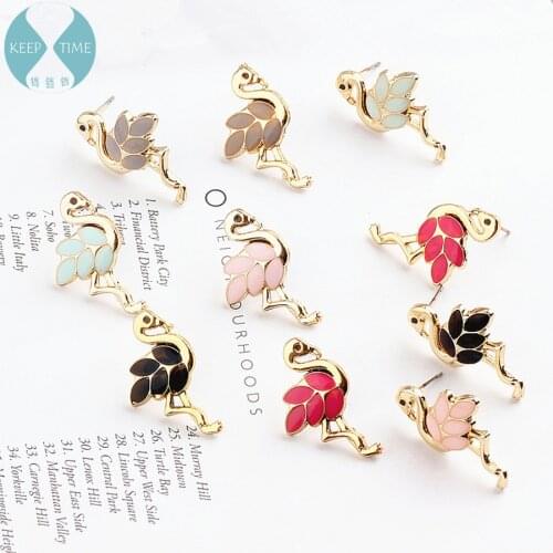 DIY handmade jewelry accessories alloy earrings pendant material animal Flamingo