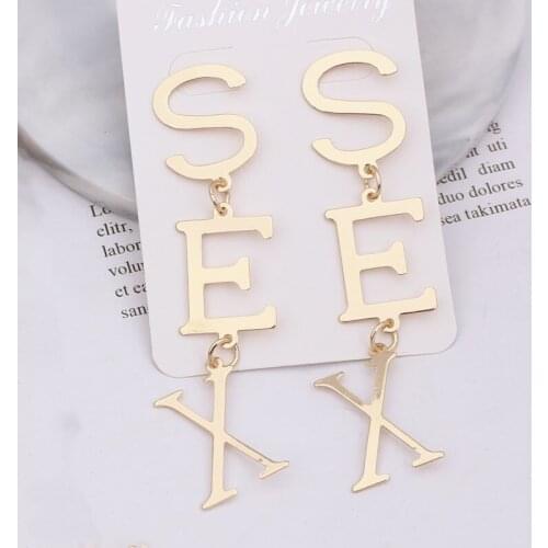 2020 New English Alphabet SEX Long Drop Earring for Women Paint Gold Color Metal Statement Party Wedding Jewelry Accessories