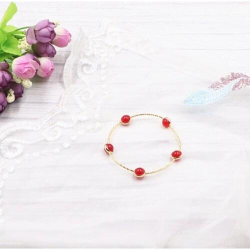 Trendy Charms Women Handmade Bracelet Red Natural Stone Jades Bead Strand Bracelets Bangle Wrist Ornament Gift Jewelry 7.5" B317
