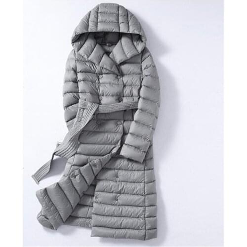 2018 Women Duck Downs Jacket Autumn Winter Sashes Long Down Parkas Female Hooded Coats Ultra Light Coat Outerwear Plus Size 1057