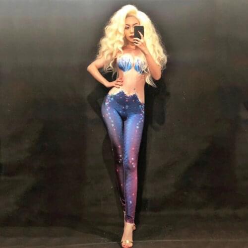 Shell Printing Female Jumpsuit Singer Bodysuit Women Stage Performance Club Party Dancer Outfit Pole Dance Clothing DT298