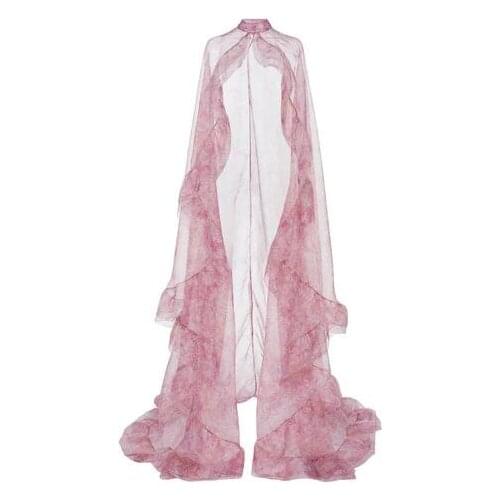Pink Sexy Elegant Exquisite See Thru Women Dress Tulle Overlay Floor Length Ruffles Overall Colors Custom Made
