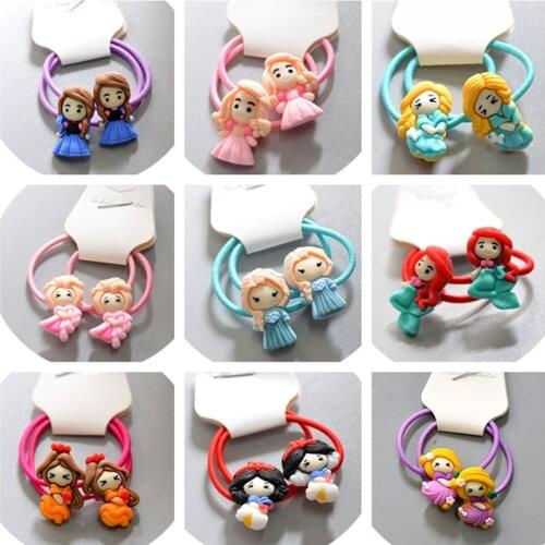 2pcs Disney princess children hair rope Frozen Elsa cartoon girl doll Accessory Hair ring jewelry head circle Minnie rubber band