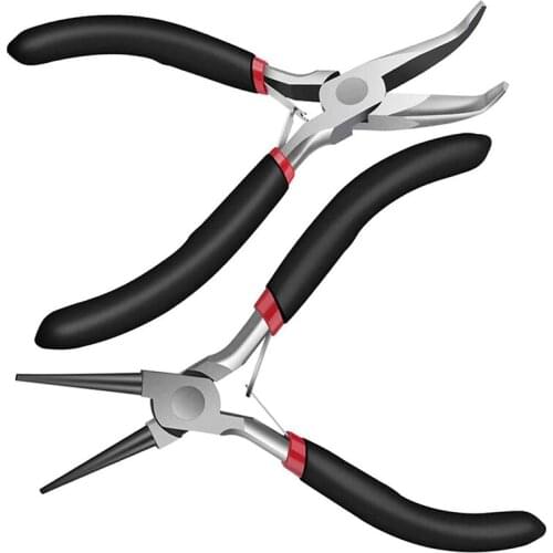 2Pack Bent Chain Nose Pliers and Round Nose Pliers for Crafting and Repair, Jewelry Making Supplies
