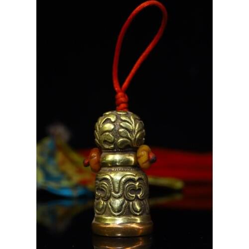 3"Tibet temple collection Old bronze Gilt Engraved Old Fayin Eight Treasure Seal Buddhist instruments Pendant amulet Town House