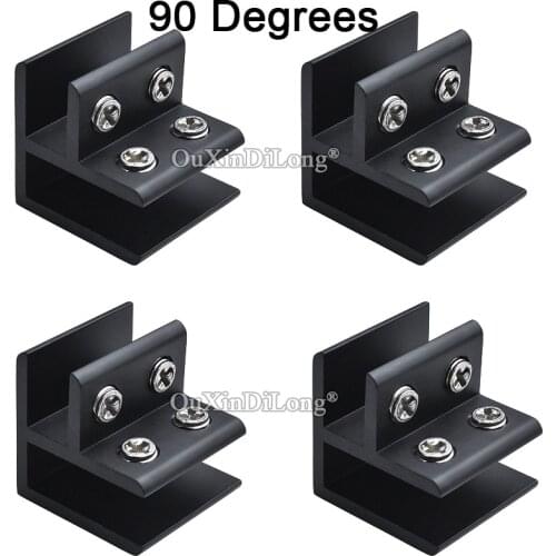 4PCS 90 Degrees Black Glass Clamp 10-12mm Glass Board Double Sides Aluminum Glass Clamps Shelves Support Bracket Clips GF396