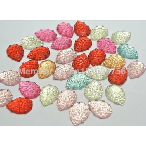 50 Mixed Color Flatback Resin TearDrop Dotted Cabochon Rhinestone Gem 13X17mm
