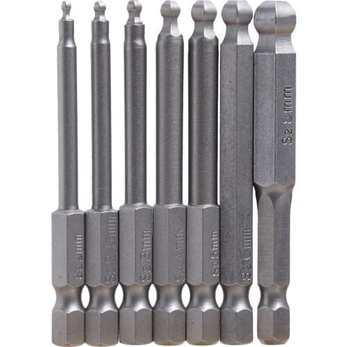 7pcs 50mm Lenght S2 Steel Ball End Hexagon Head Screw Driver Screwdrivers Kit Hand Tools Magnetic Screwdriver Bits Drill Set