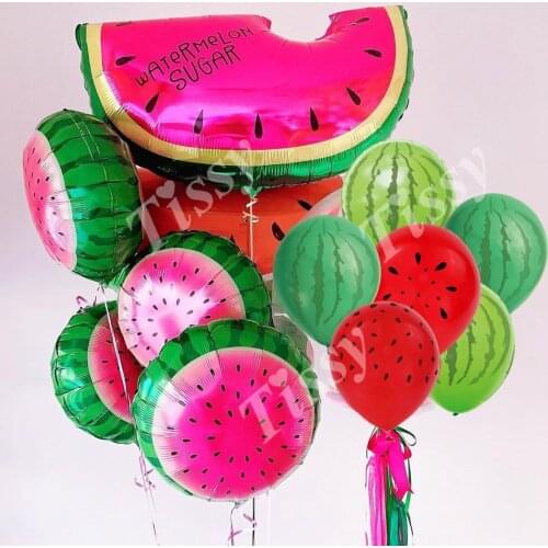 Watermelon Themed Party Balloons Cake Toppers for Hawaii Summer Pool Party Wedding Birthday Party Decoration Supplies