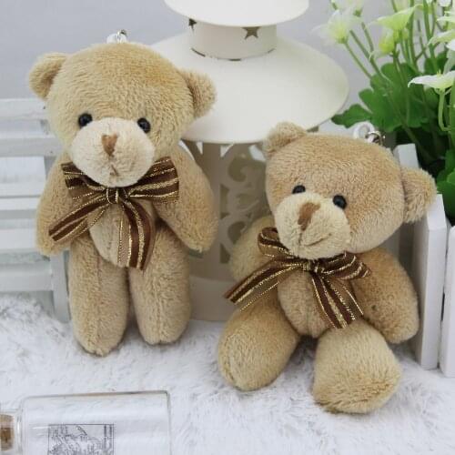 Free shipping 12pcs/lot 12CM brown mini joint teddy bear,brown bear toy bouquet material/wedding gift,kawaii small bear