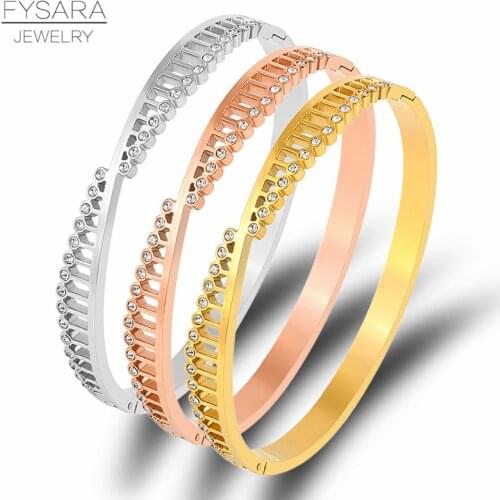 FYSARA Hollow Geometry Bracelet with Stone Titanium Steel Rhinestone Bracelets For Women Jewelry Wedding Party Engagement Bangle