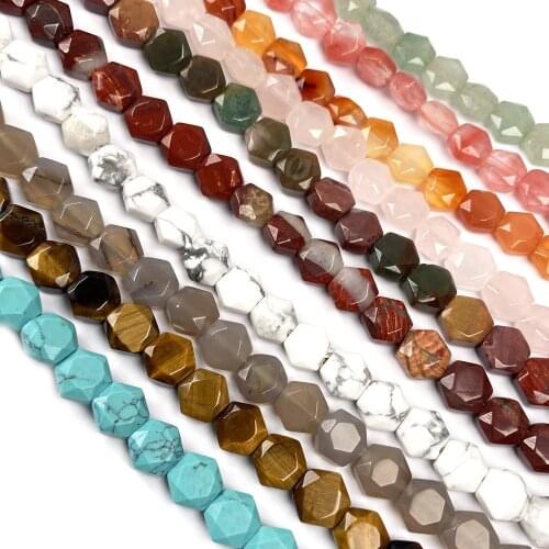Natural Stone Beads Rose Quarts Grey Agates Section Hexagon Loose Beads For Jewelry Making DIY Bracelet Necklace 7.87" Strand