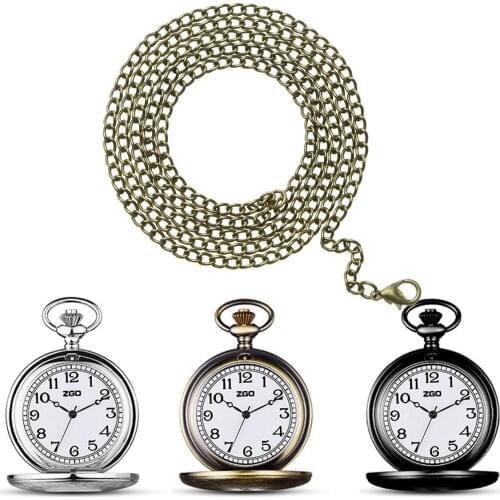 2Pcs Retro Vintage Metal Pocket Watch Chain Link Classic Antique Gift Silver Bronze Color Vintage Lobster Claw Clasp Watch Chain