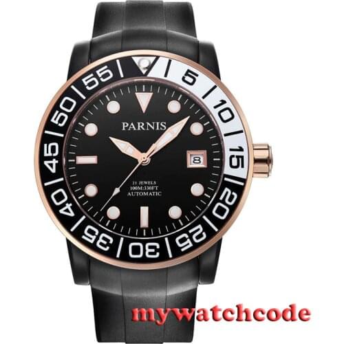 Parnis black dial Sapphire glass 21 jewel Miyota automatic movement watch P394