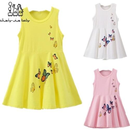 Kids Girls Dresses Summer Birthday White Princess Dress Toddler Cotton Clothes Children Sleeveless Butterfly Dress Clothing 2-7Y