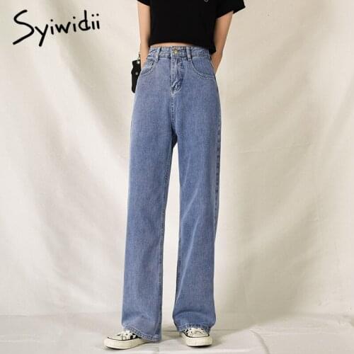 Syiwidii Vintage Streetwear Jeans for Women Clothes High Waisted Baggy Wide Leg Pants Denim Full Length Trousers 2021 Fashion