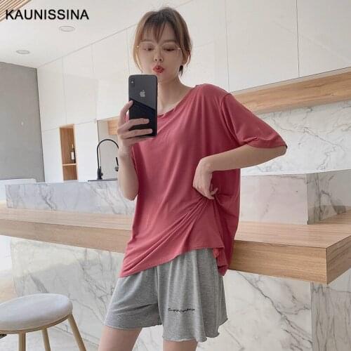 Short Pajama Set Women Lounge Sleepwear O-Neck Short Sleeve Maternity Pajamas Suit Female Summer Nightwear Soft Modal Homewear