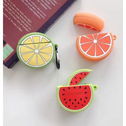 Cute Cartoon Earphone Case for Airpods 2 Cover Soft Silicone Earphone Cover for Airpods 1 Lemon Watermelon Orange Case With Hook