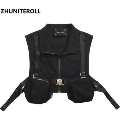 2021 Men Vests Tactical Techwear Metal Multi-Zipper Biker Vest Black Tanks Tops Pockets Hip Hop Mens Jackets Fashion Streetwear