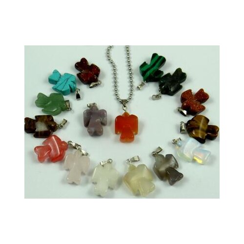 Natural stone Turquoises tiger eye Quartz Crystal Opal angel Pendant for diy Jewelry making stainless steel necklace Accessories