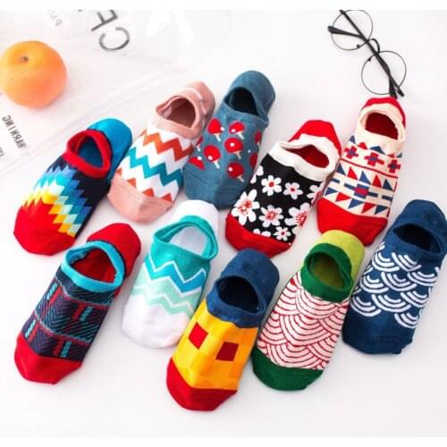 Hot Women Invisible Cotton Socks No Show Nonslip Loafer Liner Low Cut Geometric Cute Lady Socks 4pairs Lot Boat Sock