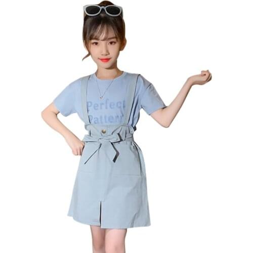 Teen Girls Clothing Tshirt + Jumpsuit Teenage Girls Clothing Sashes Girl Clothing Summer Childrens Clothing 6 8 10 12 14