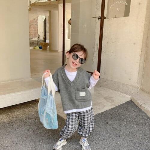 Autumn 2021 Childrens Korean Candy Soft Waxy Sweater Horse Boys and Girls Baby Alpaca Pure Color Wool Vest toddler girl sweater