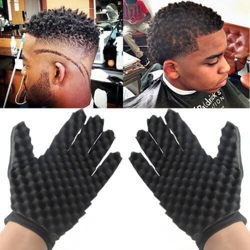 2PC Fashion Hair style gloves Curls Coil Magic Tool Wave Barber Hair Brush Sponge Gloves High Quality Convenience Black