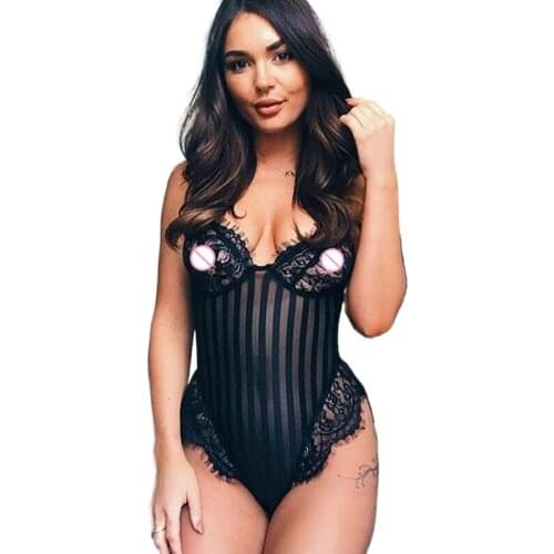 Eyelash Lace Transparent Bodysuit Sexy Lingerie Mesh Sexi Women High Elastic Catsuit Erotic Underwear Ladies Spandex Leotard Sex