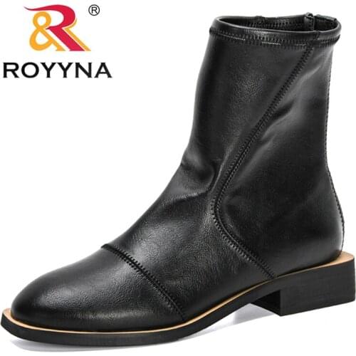 ROYYNA 2021 New Designers Fashion Winter Mid-Calf Boots Women High Top Sneakers Casual Chunky Heel Winter Boots Ladies Footwear