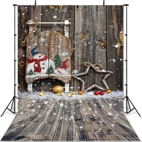 Christmas Photography Background Snowman Wooden Sign Snowflake Bokeh Wooden Backdrop Decoration Props Banner For Photo Studio