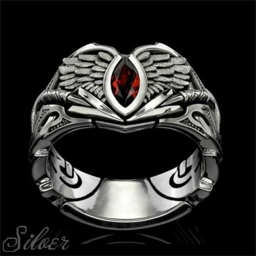 Steampunk Ruby Demon Eye Ring Fallen Angel Mens Ring Hip Hop Boy Index Finger Ring Gothic Accessories Brother Gift